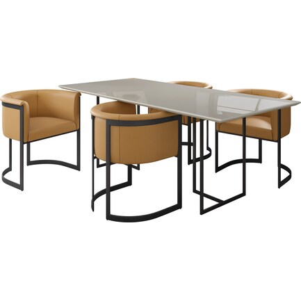 Joaquin Dining Table and 4 Matra Dining Chairs - Off-White/Tan