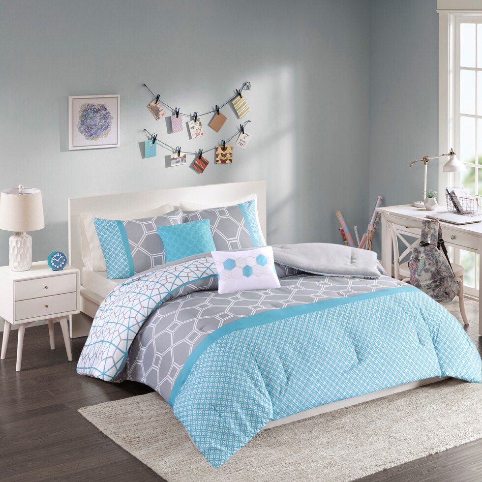 joelle blue full queen bedding set   