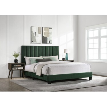 Joline Bed and 2 Nightstands - Green