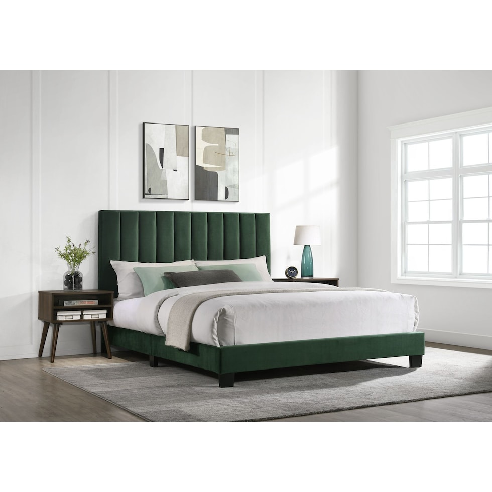 joline green queen bed and nightstand set   