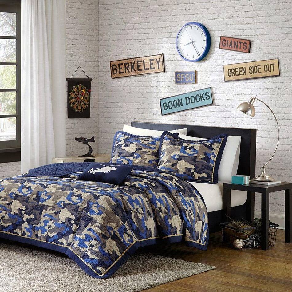 Josh 3Piece Twin Bedding Set Blue Camo Value City Furniture