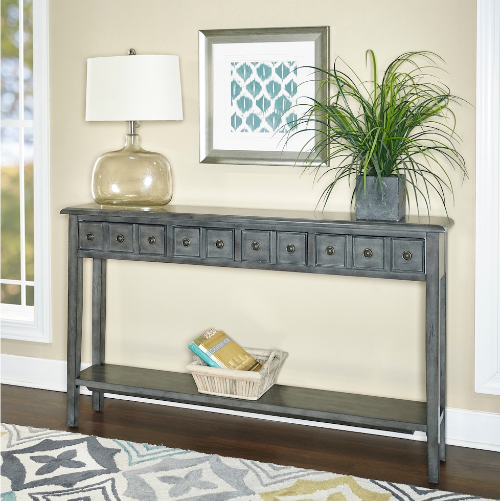 jovie gray console table   