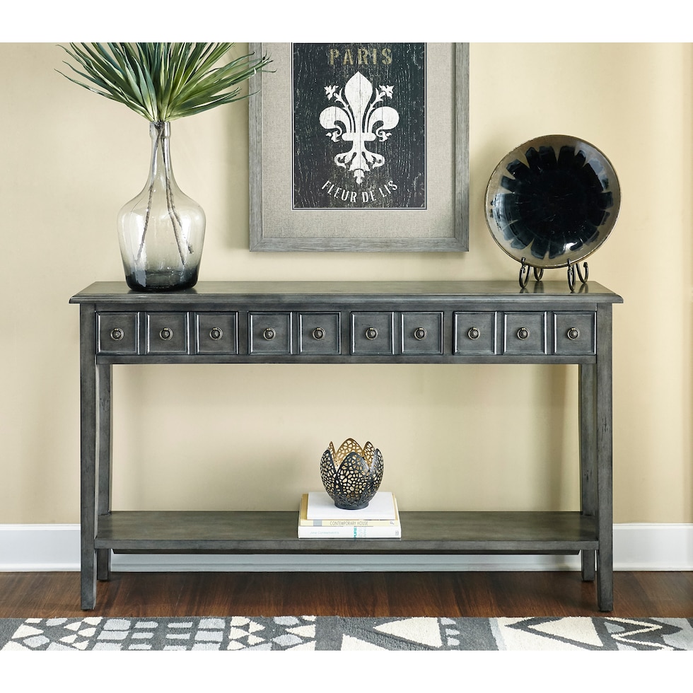 jovie gray console table   