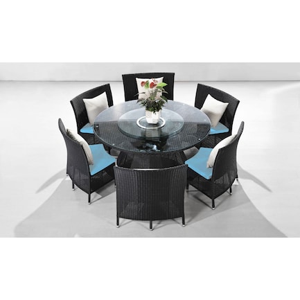 Kauai Outdoor Dining Table and 6 Chairs - Black/Blue