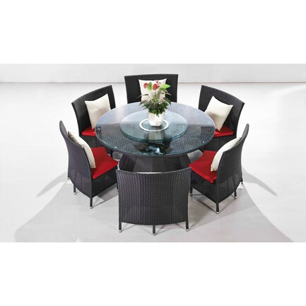Kauai Outdoor Dining Table and 6 Chairs - Black/Red