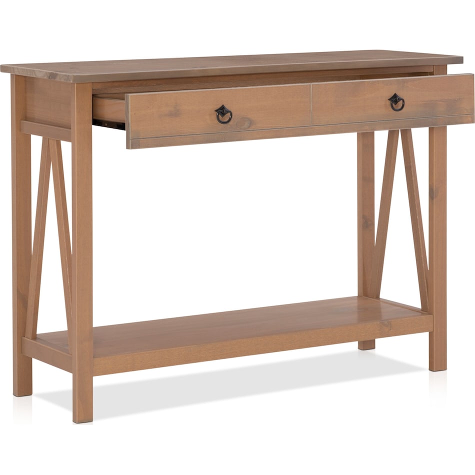 kayden light brown console table   