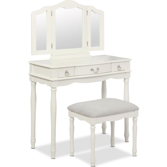 Accent and Occasional Furniture - Kendall Youth Vanity, Mirror, and Stool Set