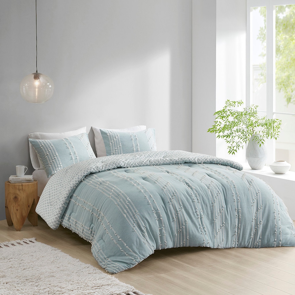 kensley blue full queen bedding set   