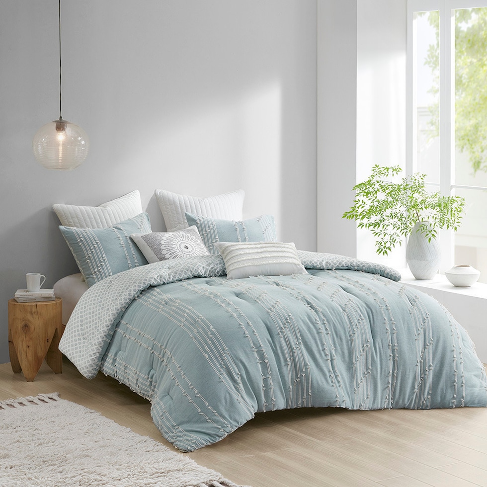 kensley blue king california king bedding set   