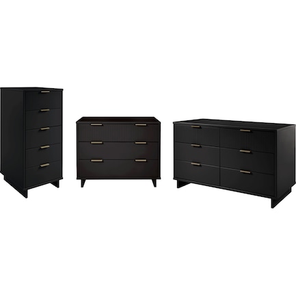 Kenya Dresser, 3 Drawer Dresser and Narrow Chest Set - Black