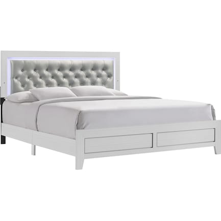 Kian King Panel Bed With LED Lights - White