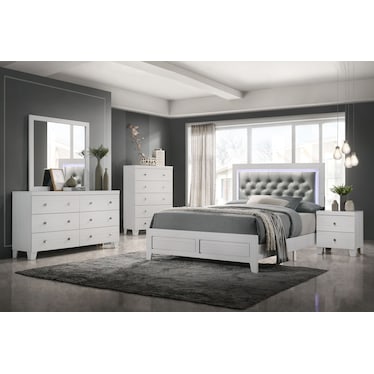 Kian Queen Panel Bed With LED Lights - White