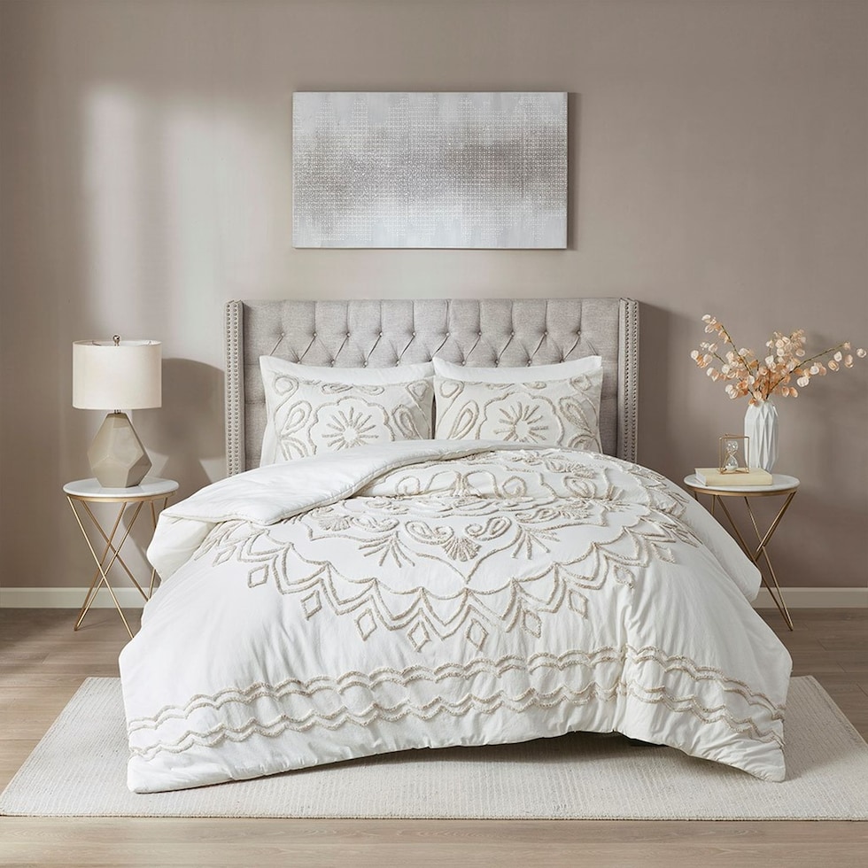 kimbra white taupe king california king bedding set   
