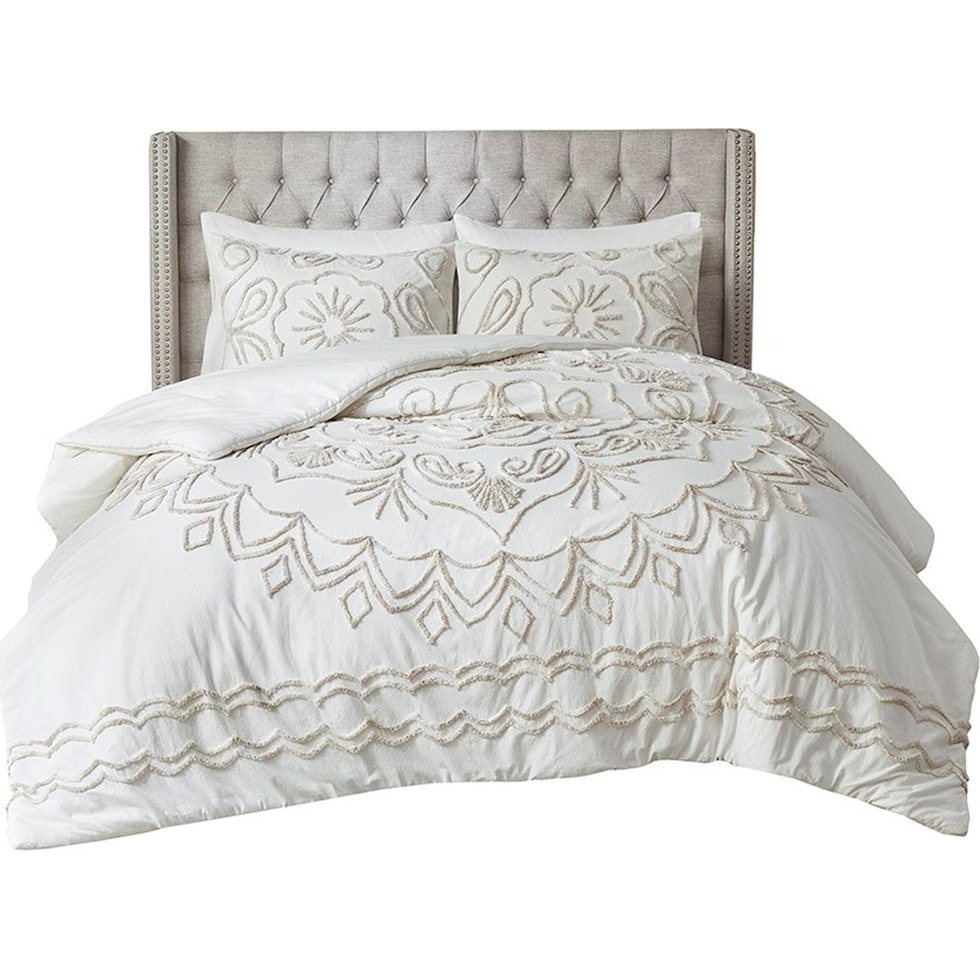 kimbra white taupe king california king bedding set   