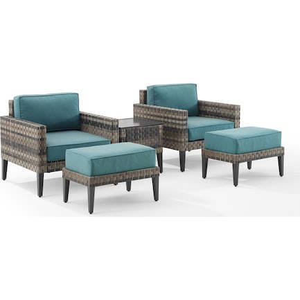 Kitty Hawk Outdoor Set with 2 Chairs, 2 Ottomans and Side Table - Blue