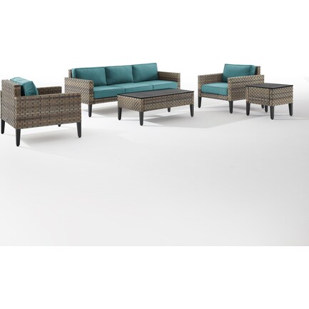 Kitty Hawk Outdoor Set with Sofa, 2 Chairs and Coffee Table - Blue