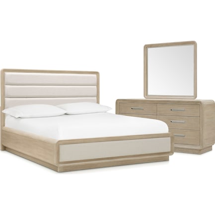 Laguna 5-Piece Upholstered Bedroom Set with Dresser and Mirror