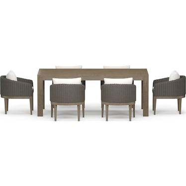 Laguna 7-Piece Outdoor Rectangle Dining Table and 6 Wicker Armchairs