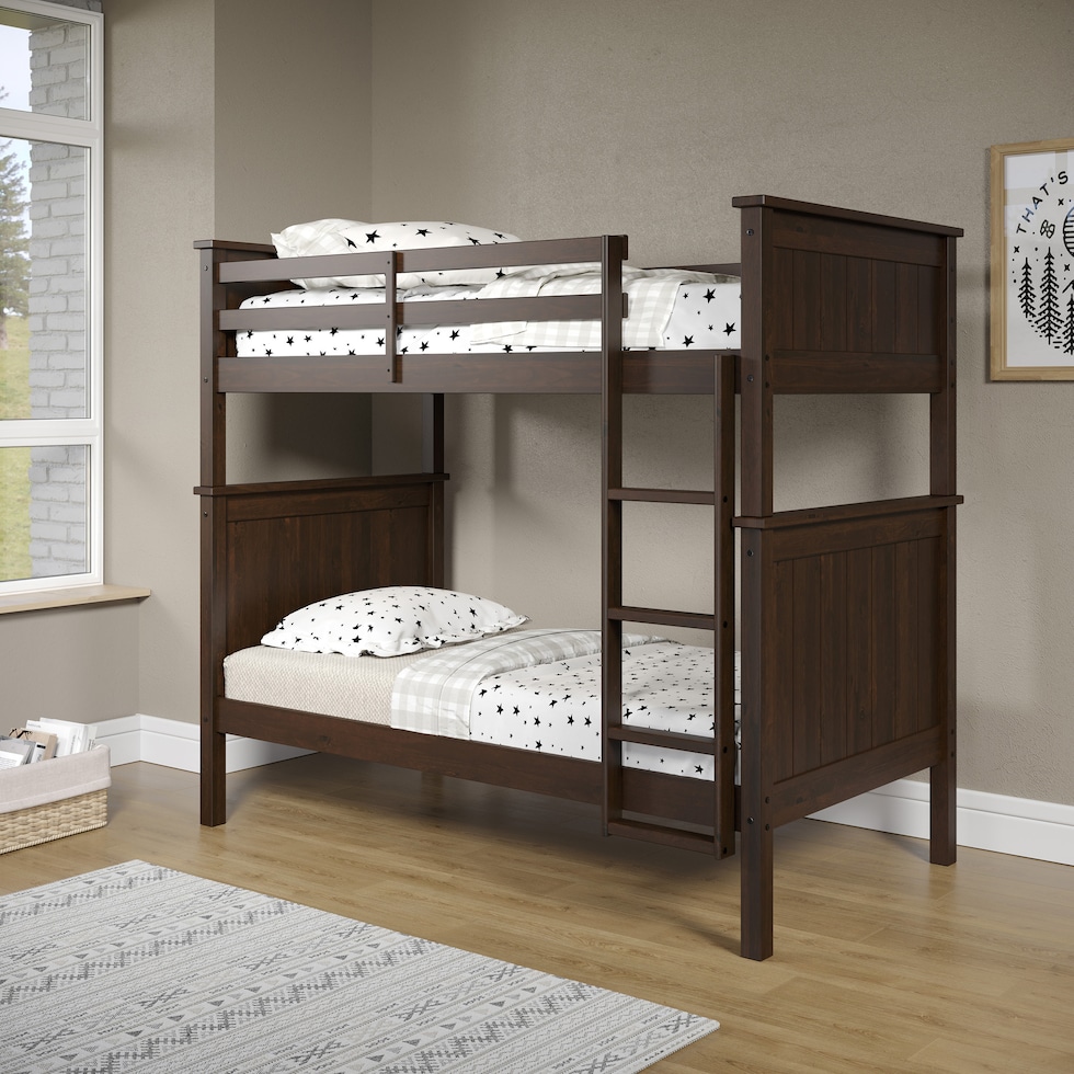 lakelyn dark brown twin over twin bunk bed   
