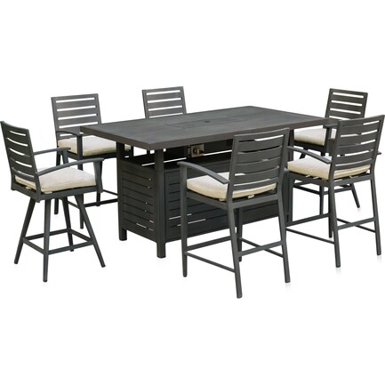 Lakeway Fire Table, 2 Counter-Height Swivel Stools and 4 Counter-Height Stools