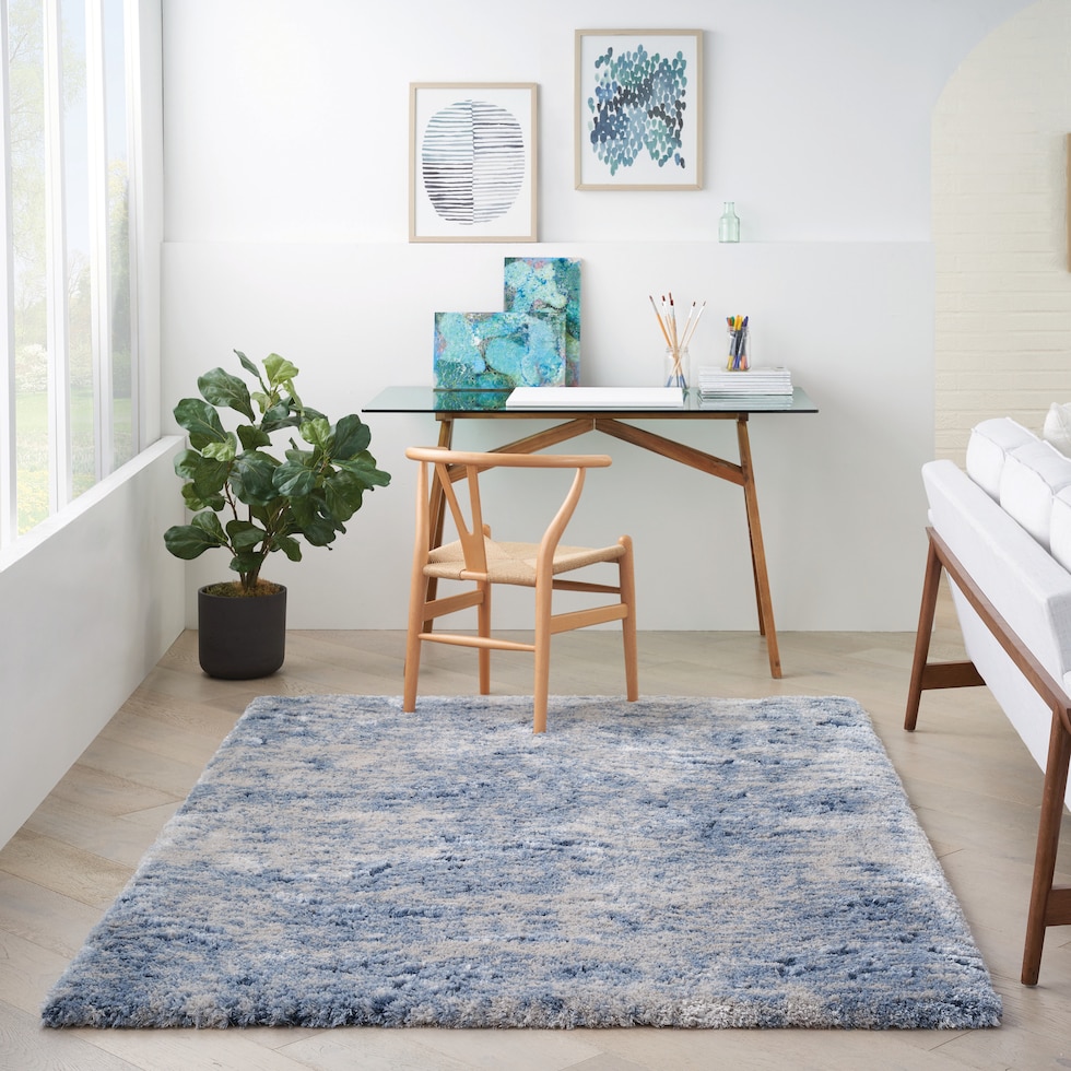 lana shag abstract blue ivory area rug  x    