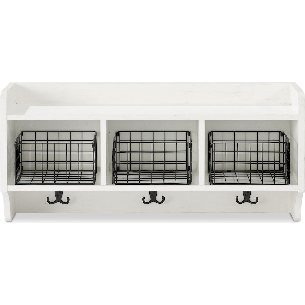 landon white entryway storage shelf   