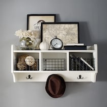 landon white entryway storage shelf   
