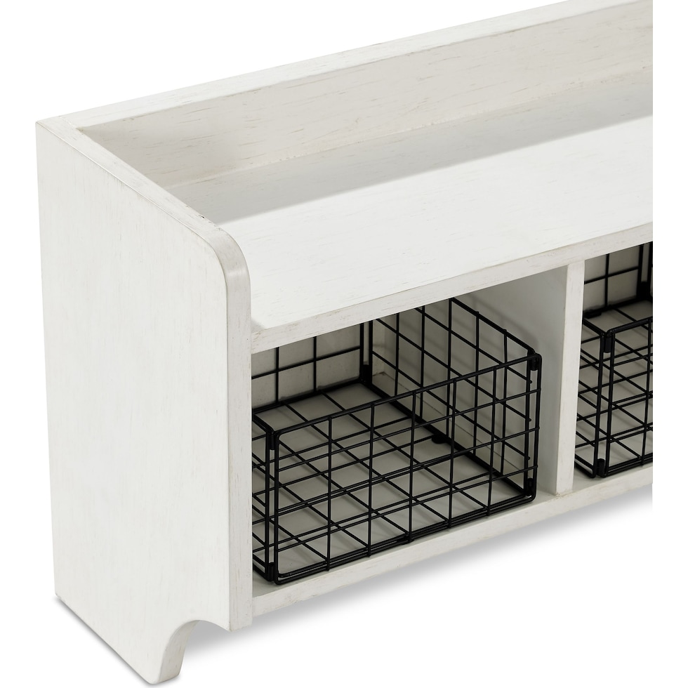 landon white entryway storage shelf   