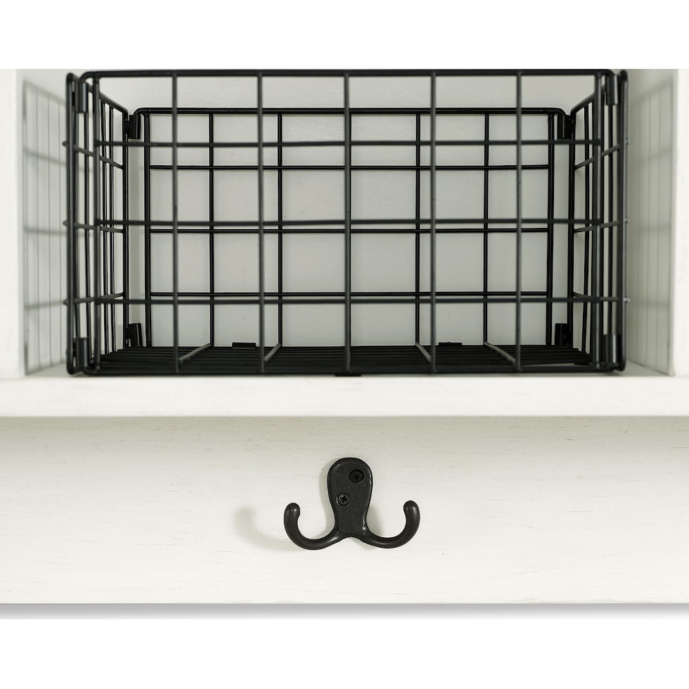 landon white entryway storage shelf   