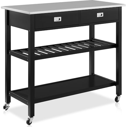 Laney Kitchen Cart - Black/Stainless Steel Top