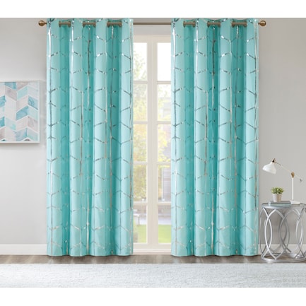 Lanta 84" Blackout Curtain Panel - Aqua/Silver