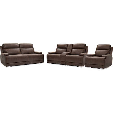 Laredo Dual-Power Reclining Sofa, Loveseat and Recliner Set - Chocolate