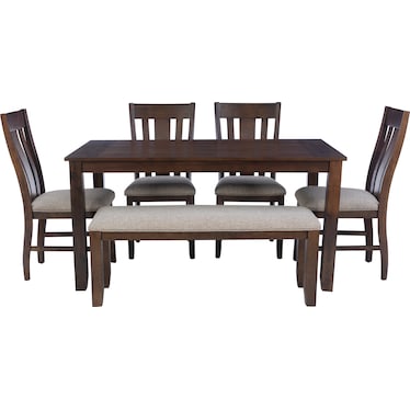 Lawson Dining Table, 4 Splat-Back Chairs and Bench