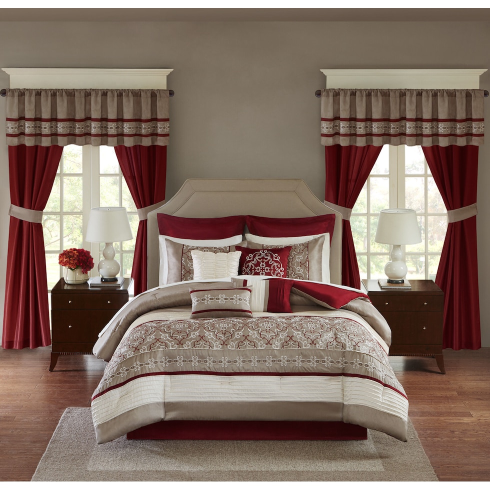 leanna red queen bedding set   