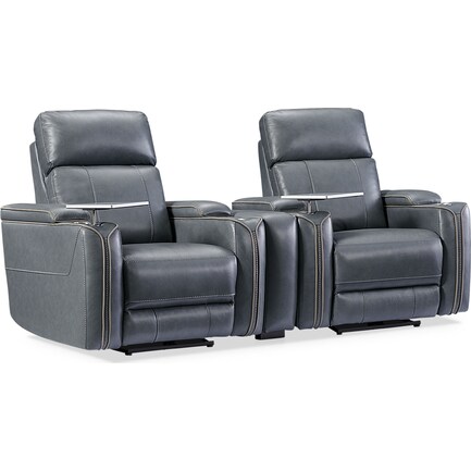 Leo 3-Piece Triple-Power Reclining Home Theater Sectional - Light Gray