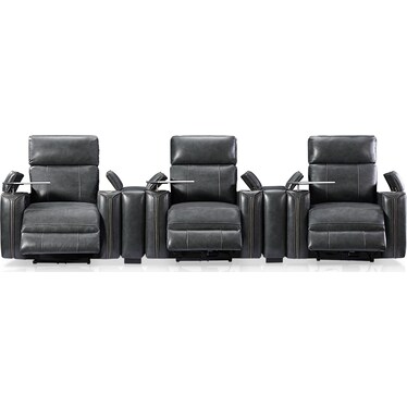 Leo 5-Piece Triple-Power Reclining Home Theater Sectional - Charcoal