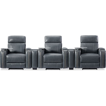 Leo 5-Piece Triple-Power Reclining Home Theater Sectional - Light Gray