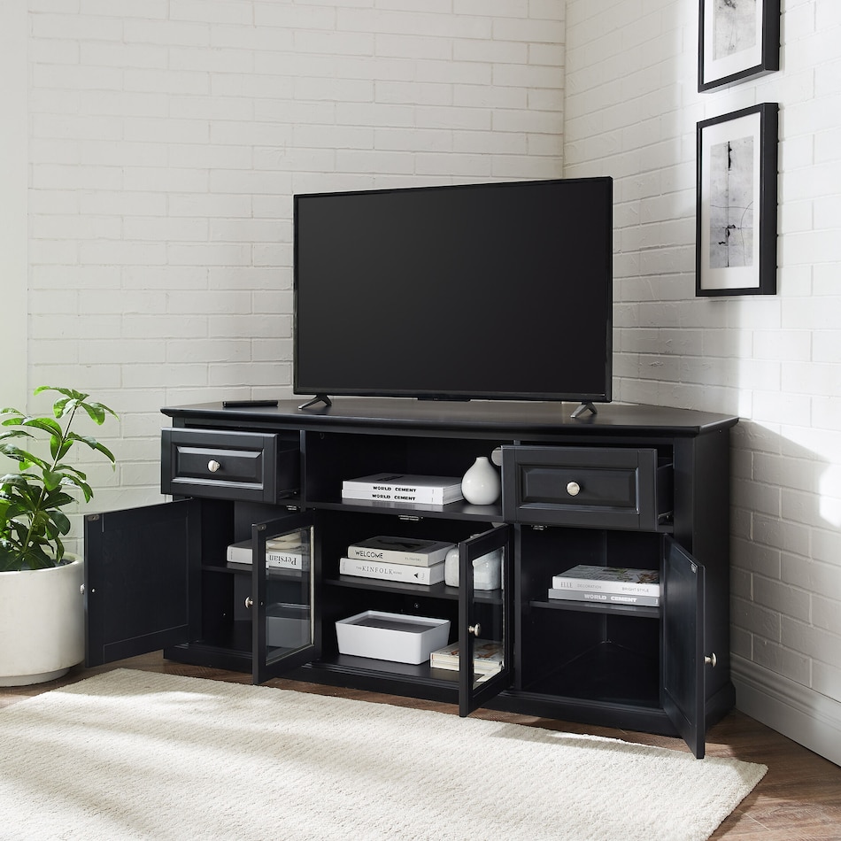 Leonard 60” Corner TV Stand Black Value City Furniture