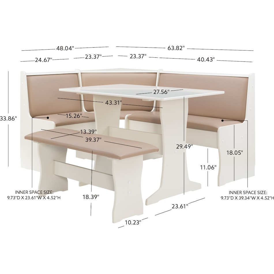 Leonie Dining Table, Banquette and Bench Tan Vegan Leather Value