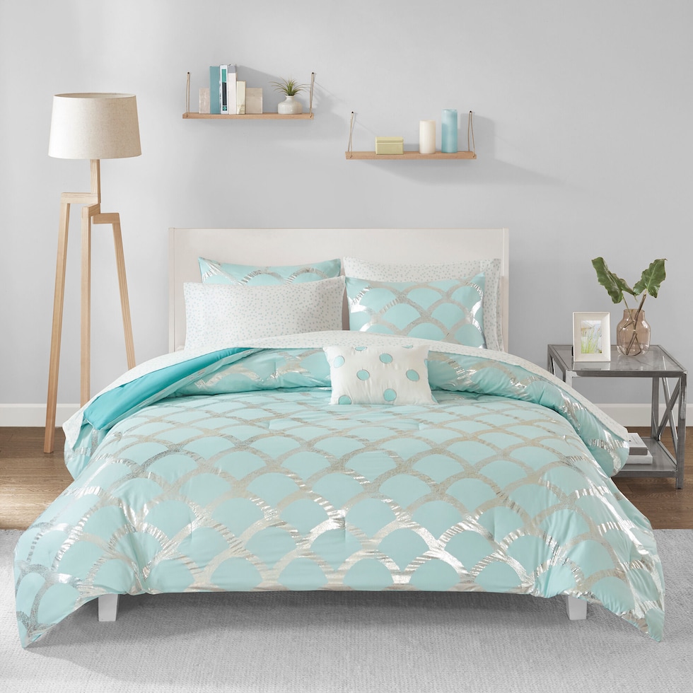 leslie blue full queen bedding set   