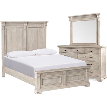 Lexington 5-Piece Queen Panel Bedroom Set with Dresser and Mirror - Sandstone