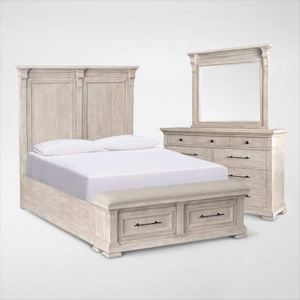 Lexington 5-Piece Queen Storage Bedroom Set with Dresser and Mirror - Sandstone