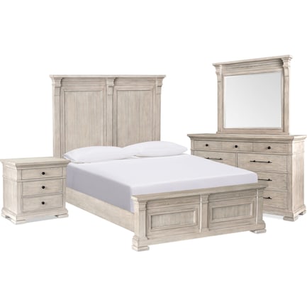 Lexington 6-Piece Queen Panel Bedroom Set with Dresser, Mirror, and Charging Nightstand - Sandstone