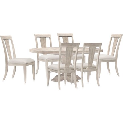 Lexington Round Dining Table with 6 Splat-Back Side Chairs - Sandstone