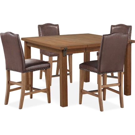 Hampton Counter-Height Dining Table and 4 Upholstered Stools - Sandstone