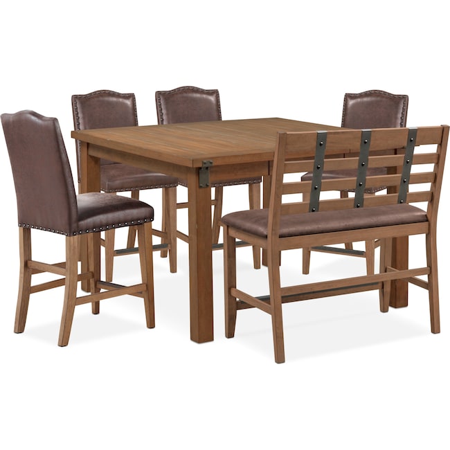 Dining Room Furniture - Hampton Counter-Height Dining Table, 4 Upholstered Stools and Bench