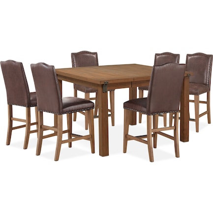 Hampton Counter-Height Dining Table and 6 Upholstered Stools - Sandstone