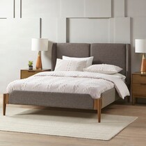 light brown queen bed   
