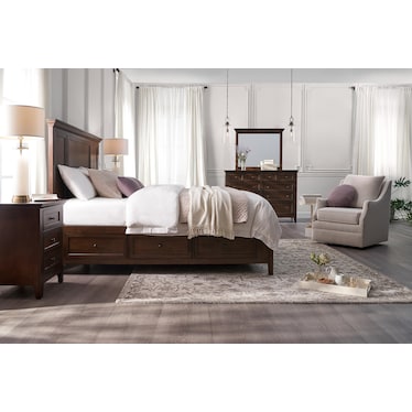 Lincoln Solid Wood 6-Piece Queen Bedroom Set with Nightstand,Dresser and Mirror - Hickory