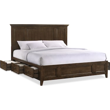 Lincoln 6-Piece Queen Storage Bedroom Set with Nightstand, Dresser and Mirror - Hickory